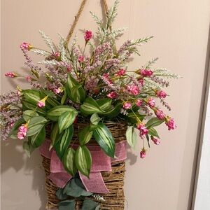 Pink and Green Floral Wall Basket